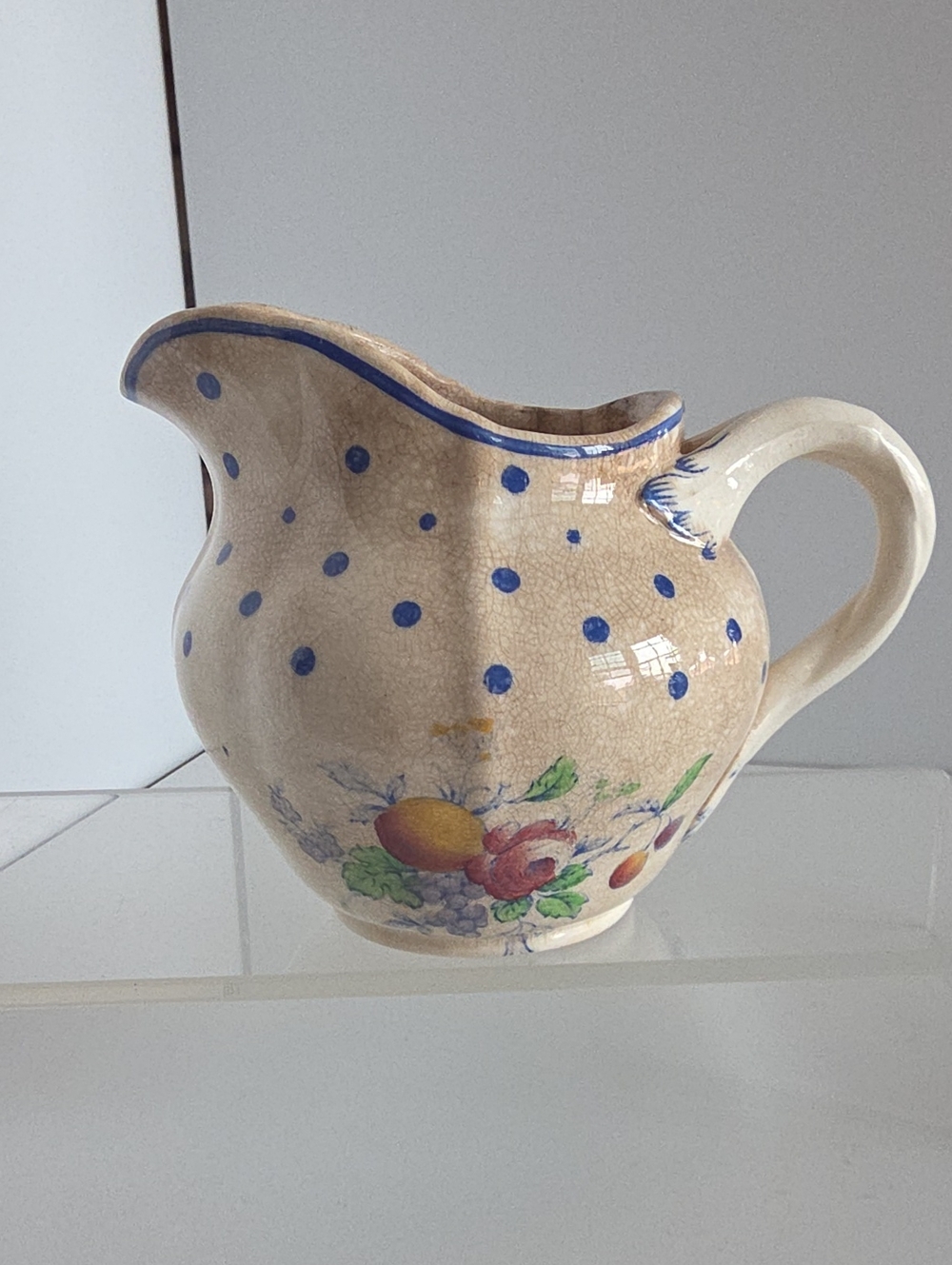 Vintage 1950's Copeland Spode Pitcher Polka Dot Pattern Blue Creamer England